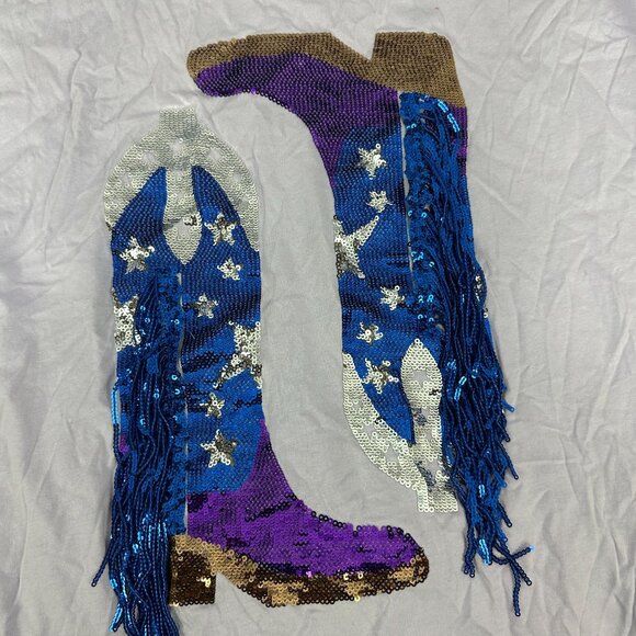 Blue B. Collection Lavender Sequin Cowboy Boot Design T-Shirt Top Size S - Picture 3 of 7
